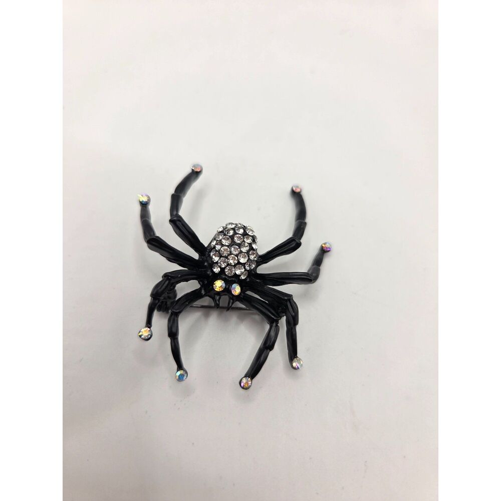 1769. Black Spider Rhinestone Brooch